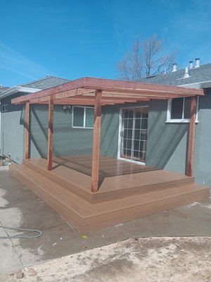 Tracy Project - Amazing pergola and deck transformation we created! We demolished the old pergola/ deck. Then used Pressure Treated posts and Kickbaords for the framing of the deck, composite rails/ fascias for the decking, and clear polycarbonate sheets for the roof of the pergola. Tracy Project - Amazing pergola and deck transformation we created! We demolished the old pergola/ deck. Then used Pressure Treated posts and Kickbaords for the framing of the deck, composite rails/ fascias for the decking, and clear polycarbonate sheets for the roof of the pergola.