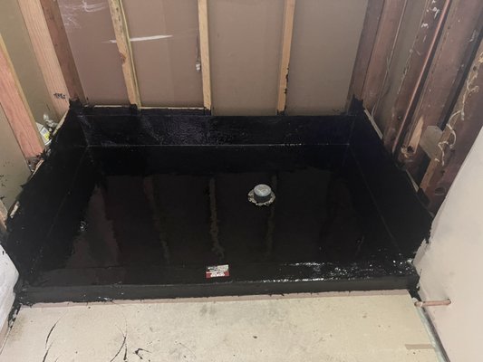 Hot mop - Hot mop shower pan . Ready for inspection