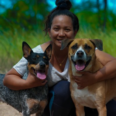 Pet Photography - Liza with her two dogs Jax and Artemis, they are the best dogs in the world.