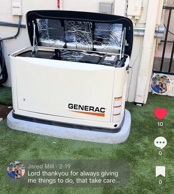 Call us for your back up power needs! We do it all! Power stay on when we leave! - Install a 26KW and it runs the whole entire house no problem! Call us for your back up power needs! We do it all! Power stay on when we leave! - Install a 26KW and it runs the whole entire house no problem!