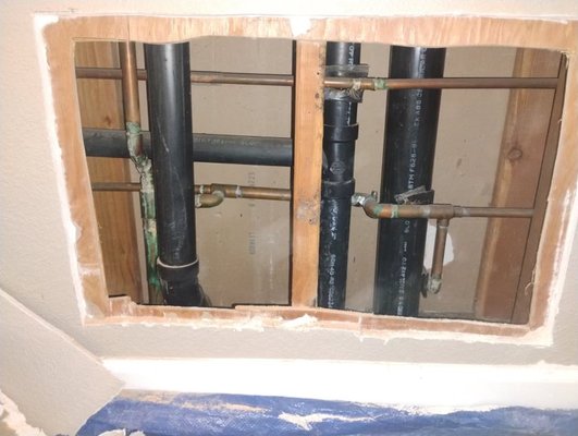 Leak Detection & Copper Pipe Repair - These corroded copper pipes were leaking and causing major damage. Customer tried to find the leak for over a week. We came out and ran our camera to detect the leak. We quickly found the leak, replaced the damage pipes and stopped the leak in its tracks!