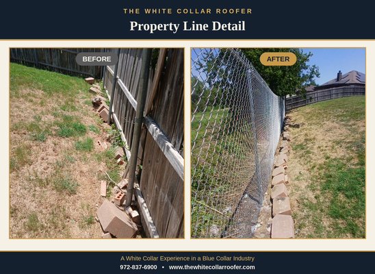 Property line make over. July 2026 - Chain-Link Fence Installation — Princeton, TX
Teresa needed a secure, clean-looking fence solution for her property, and The White Collar Roofer delivered a white collar experience from quote to final walkthrough. Our team installed a new chain-link fence — including gate — with tight lines, properly set posts, and a finished look built to last for years. Fast turnaround, clear communication, and a spotless job site when we were done. Fencing, roofing, gutters, and more — serving Princeton and all of DFW. 📞 972-837-6900 | thewhitecollarroofer.com Property line make over. July 2026 - Chain-Link Fence Installation — Princeton, TX
Teresa needed a secure, clean-looking fence solution for her property, and The White Collar Roofer delivered a white collar experience from quote to final walkthrough. Our team installed a new chain-link fence — including gate — with tight lines, properly set posts, and a finished look built to last for years. Fast turnaround, clear communication, and a spotless job site when we were done. Fencing, roofing, gutters, and more — serving Princeton and all of DFW. 📞 972-837-6900 | thewhitecollarroofer.com