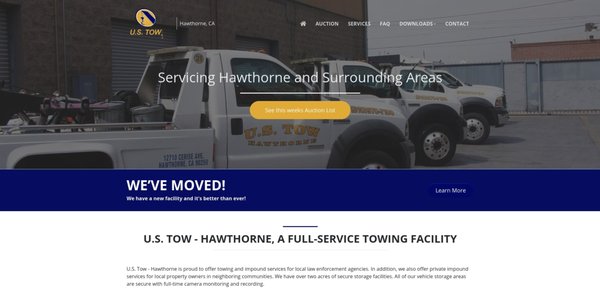 Auto Impound With Auction Page - US Tow is an auto impound based out of the South Bay. They provide public and private towing services and sell automobiles weekly at auction. Because of this, they required a website that catered both to individuals looking for information on impounded cars, their auction customers, and prospects looking to learn more about contracting their services.
The US Tow website is a custom-built site with a MySQL database for updating and displaying cars being sold at auction on a weekly basis. The website is heavily trafficked by users on mobile phones, in part due to great mobile performance and user interface.
URL: https://www.ustowhawthorne.com
Additional custom features like secure backend login and database manipulation are available with the custom website package. Auto Impound With Auction Page - US Tow is an auto impound based out of the South Bay. They provide public and private towing services and sell automobiles weekly at auction. Because of this, they required a website that catered both to individuals looking for information on impounded cars, their auction customers, and prospects looking to learn more about contracting their services.
The US Tow website is a custom-built site with a MySQL database for updating and displaying cars being sold at auction on a weekly basis. The website is heavily trafficked by users on mobile phones, in part due to great mobile performance and user interface.
URL: https://www.ustowhawthorne.com
Additional custom features like secure backend login and database manipulation are available with the custom website package.