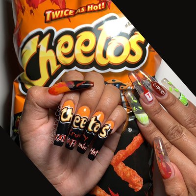 Hand drawn Cheetos nails!! - Hand drawn Cheetos nails over a hard gel set
Xxtra long coffin shape Hand drawn Cheetos nails!! - Hand drawn Cheetos nails over a hard gel set
Xxtra long coffin shape