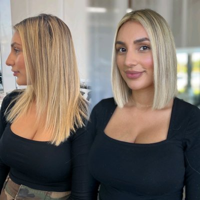 Volume Fusion Extensions - After cutting off tired ends we added a partial fill of ethically sourced keratin strands to volumize her beautiful bob. Volume Fusion Extensions - After cutting off tired ends we added a partial fill of ethically sourced keratin strands to volumize her beautiful bob.
