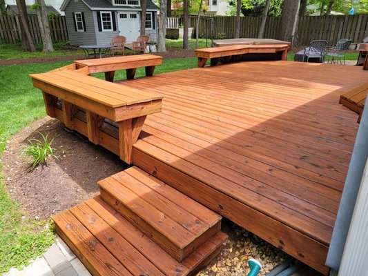 Deck Restoration - Beyond our incredible passion and commitment to serving our community, we have a very detailed and precise process that our experts use when restoring your deck. This process leaves your deck perfectly restored each time:
Inspection – During inspection, our professionals will do a thorough inspection of your deck, the wood, the property and talk to you about your concerns. All of this information and data will enable us to provide you with a personalized plan of action that fits the needs of you and your home.
Cleaning – We use several products and methods to ensure a completely clean and bare surface for us to work with. Our cleaning can include pressure washing, alkaline wash, and/or acid brightener.
Sanding – We provide sanding to tear away any imperfections or weather-worn spots. This gives your deck a literal new surface free of faults or aging. Sanding also prepares the wood to properly take the stain, which is the next step.
Staining – Deck Staining is the process of applying a color or finish to your wood. There are many benefits with choosing to stain or re-stain your deck including versatility, effectiveness, durability, and convenience. Stain can truly provide your deck with a completely new appearance. We have many options for you to choose from.
Sealing – Sealing is a strong substance that prevents weathering, rot, insects, and many other damages from occurring. While some woods that we use are more durable and naturally insect-resistant some of the softer woods require this extra layer of protection to ensure that the deck has a long lifespan.
While some types of wood restoration can be done as a DIY project, there are many that require professional experience, products, and machinery. You can lean on our professional expertise, supplies already on hand, knowing what to look for during an inspection, warranties and so much more. Contact our team to hire our services or to ask questions. Deck Restoration - Beyond our incredible passion and commitment to serving our community, we have a very detailed and precise process that our experts use when restoring your deck. This process leaves your deck perfectly restored each time:
Inspection – During inspection, our professionals will do a thorough inspection of your deck, the wood, the property and talk to you about your concerns. All of this information and data will enable us to provide you with a personalized plan of action that fits the needs of you and your home.
Cleaning – We use several products and methods to ensure a completely clean and bare surface for us to work with. Our cleaning can include pressure washing, alkaline wash, and/or acid brightener.
Sanding – We provide sanding to tear away any imperfections or weather-worn spots. This gives your deck a literal new surface free of faults or aging. Sanding also prepares the wood to properly take the stain, which is the next step.
Staining – Deck Staining is the process of applying a color or finish to your wood. There are many benefits with choosing to stain or re-stain your deck including versatility, effectiveness, durability, and convenience. Stain can truly provide your deck with a completely new appearance. We have many options for you to choose from.
Sealing – Sealing is a strong substance that prevents weathering, rot, insects, and many other damages from occurring. While some woods that we use are more durable and naturally insect-resistant some of the softer woods require this extra layer of protection to ensure that the deck has a long lifespan.
While some types of wood restoration can be done as a DIY project, there are many that require professional experience, products, and machinery. You can lean on our professional expertise, supplies already on hand, knowing what to look for during an inspection, warranties and so much more. Contact our team to hire our services or to ask questions.