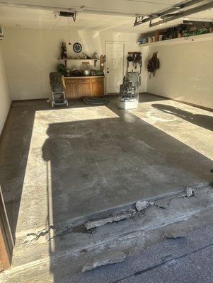 Garage floor remodel. - This project consisted of saving the clients concrete garage floor. Over the years from snow, Ice storms salt is left under the vehicle leaving to damage concrete. We were able to repair the floor and give it a nice tone. Garage floor remodel. - This project consisted of saving the clients concrete garage floor. Over the years from snow, Ice storms salt is left under the vehicle leaving to damage concrete. We were able to repair the floor and give it a nice tone.