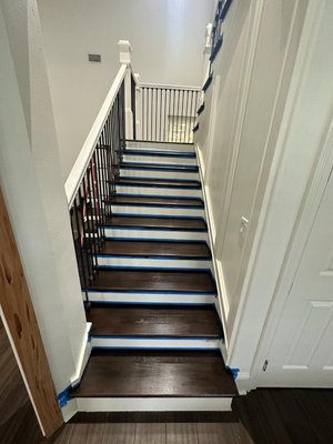 New stain color on stairs - Process of new stain on stairs New stain color on stairs - Process of new stain on stairs