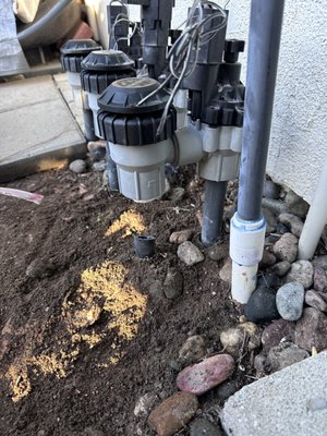 Irrigation valve repair & controller installation - Exposed and repaired damaged irrigation valves and plumbing lines, then installed a new irrigation
controller. System was tested and restored for reliable operation and efficient watering. Irrigation valve repair & controller installation - Exposed and repaired damaged irrigation valves and plumbing lines, then installed a new irrigation
controller. System was tested and restored for reliable operation and efficient watering.