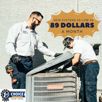UP TO $89 A MONTH - 🚨 1ST CHOICE MECHANICAL 🚨
🌟 New AC System starting at just $89/month! 💳❄️

Why upgrade?
✅ Energy-efficient cooling 🌬️
✅ Reliable performance 🛠️
✅ Affordable monthly payments 💵
✅ Trusted local experts in Phoenix 🏜️