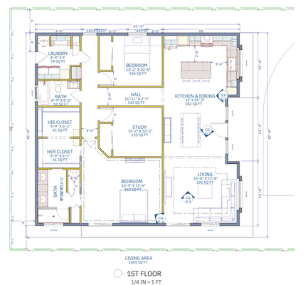 ADU 3 Beds / 2 Baths - This client had visited manufactured homes but then decided to build the ADU. After an initial meeting to discuss the features they loved in the manufactured homes, I created two different layouts, and they chose which layout they wanted. These plans were customized and then submitted to the city for permits.
