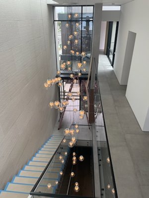 Custom Bocce Fixture Installation - Installed a customer supplied custom BOCCE fixture in the stairwell. Pictures show the details of the layout and work in conjunction with scaffolding installation. Pictures show start to finish. Custom Bocce Fixture Installation - Installed a customer supplied custom BOCCE fixture in the stairwell. Pictures show the details of the layout and work in conjunction with scaffolding installation. Pictures show start to finish.
