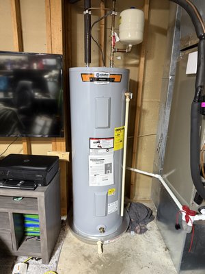 Water Heater - This was a customer who had a standard electric water heater.  We converted them to the hybrid heat pump electric.  See before and after.  We are the factory authorized reps for State and AO Smith water heaters.  We use the AO Smith Voltex HPTS hybrid heaters.  Don't worry we do tankless heaters too and all tanked heaters as well.  Call us if your heater is over 10 years old.  You really want to be proactive and start thinking about replacement options.  Don't wait until it's too late.