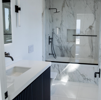 Bathroom Remodel - When designing for clients vs designing for market there’s such a huge difference. Understanding your clients style and needs, specific wants, you design and build every inch and detail based around the client with the designers eye and guidance.

Vs building for mass appeal you start with what net worth is your audience? Location and demographic, the properties integrity and architectural style. You create cohesive spaces with elevated neutral appeal, with thoughtful details and functionality. I was lucky enough to have incredibly stylish clients who understood and embodied both sides 🤍🖤✨