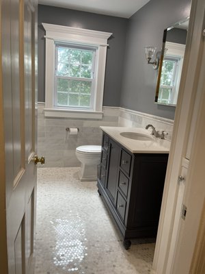 Bathroom Remodeling in Brookline July 2021 - This Bathroom Renovation was done on old bathroom the customer wants to bring a elegance to this room with the contrasting the gray colors and the perfect choice of the Hardwares and subway tile combine with mosaico tile .the Customer loved the result. Bathroom Remodeling in Brookline July 2021 - This Bathroom Renovation was done on old bathroom the customer wants to bring a elegance to this room with the contrasting the gray colors and the perfect choice of the Hardwares and subway tile combine with mosaico tile .the Customer loved the result.