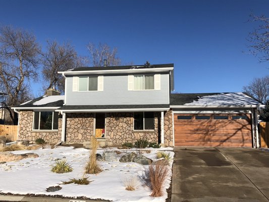 Arvada Exterior Remodel - Exterior remodel in Arvada completed December 2020. New roof, siding, gutters, skylights, garage door reframe and replace, and painting.