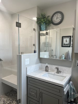 Bathroom Remodel, Walnut Creek - This bathroom was updated with a bidet, luxury vinyl flooring, a new vanity, above the toilet pantry. Bathroom Remodel, Walnut Creek - This bathroom was updated with a bidet, luxury vinyl flooring, a new vanity, above the toilet pantry.