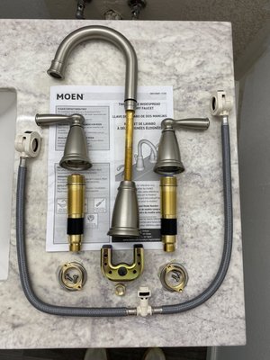 Vanity installation - This project consisted of installations of two vanities. The work was completed in 8 hours. The work also included connecting to the drain, connecting water, installing backsplash, caulking necessary places