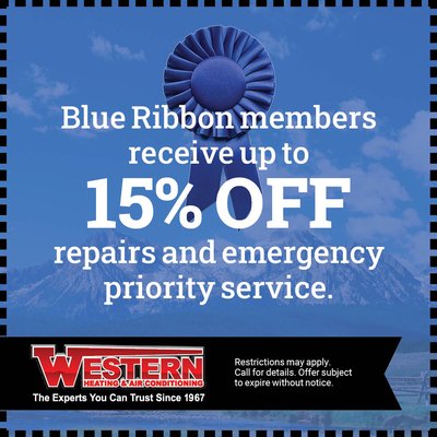 Blue Ribbon Members Receive Up To 15% off! - Enjoy the VIP treatment and sign up for the Blue Ribbon Service that is available to all residential clients. Preventative maintenance extends the service life of your HVAC equipment and keeps it running at peak efficiency.
A poorly maintained heating and cooling system can lead to costly repairs. Our Blue Ribbon maintenance program allows our professionals to catch a small issue before it turns into a big problem.
This program offers our clients a 15 percent discount on repairs, precision tune-ups, and professional cleanings, along with other perks. Clean air filters and coils improve your air quality—eliminating pollutants in the air you breathe and reducing your chance of illness.
A regular HVAC maintenance program can restore your equipment so that it provides comfort for years to come. We all know the importance of maintaining our vehicles with oil changes, brake inspections, and tire rotations—your HVAC equipment deserves the same attention.
Protect your investment with a Blue Ribbon! Blue Ribbon Members Receive Up To 15% off! - Enjoy the VIP treatment and sign up for the Blue Ribbon Service that is available to all residential clients. Preventative maintenance extends the service life of your HVAC equipment and keeps it running at peak efficiency.
A poorly maintained heating and cooling system can lead to costly repairs. Our Blue Ribbon maintenance program allows our professionals to catch a small issue before it turns into a big problem.
This program offers our clients a 15 percent discount on repairs, precision tune-ups, and professional cleanings, along with other perks. Clean air filters and coils improve your air quality—eliminating pollutants in the air you breathe and reducing your chance of illness.
A regular HVAC maintenance program can restore your equipment so that it provides comfort for years to come. We all know the importance of maintaining our vehicles with oil changes, brake inspections, and tire rotations—your HVAC equipment deserves the same attention.
Protect your investment with a Blue Ribbon!