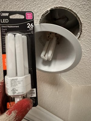 Light repair and replacement - PL LED ceiling light repair and replacement. Fixing flickering, dead, and broken PL bulbs so now lights work safely and reliably.
By the way, these bulbs have different names:
PL lamp, PL LED bulb, GX24q-3 bulb, 4-pin GX24q-3 LED, triple tube 4-pin LED, PL TriTube LED, 4-pin plug-in LED bulb, CFL replacement LED bulb, compact 4-pin LED, linear PL LED.
🔧🐝 Honey Done Fixit Handyman✔️
#handyman #lightrepair #lighting #LEDrepair #PLlamp #PLLED #recessedlighting #ceilinglight #bayarea #walnutcreek #concordca #electricianservices #PLlightreplacement #GX24q3 #4pinLED #LEDretrofit #lightbulbreplacement #lightingrepair #handymanservices #bayareahandyman #concord Light repair and replacement - PL LED ceiling light repair and replacement. Fixing flickering, dead, and broken PL bulbs so now lights work safely and reliably.
By the way, these bulbs have different names:
PL lamp, PL LED bulb, GX24q-3 bulb, 4-pin GX24q-3 LED, triple tube 4-pin LED, PL TriTube LED, 4-pin plug-in LED bulb, CFL replacement LED bulb, compact 4-pin LED, linear PL LED.
🔧🐝 Honey Done Fixit Handyman✔️
#handyman #lightrepair #lighting #LEDrepair #PLlamp #PLLED #recessedlighting #ceilinglight #bayarea #walnutcreek #concordca #electricianservices #PLlightreplacement #GX24q3 #4pinLED #LEDretrofit #lightbulbreplacement #lightingrepair #handymanservices #bayareahandyman #concord