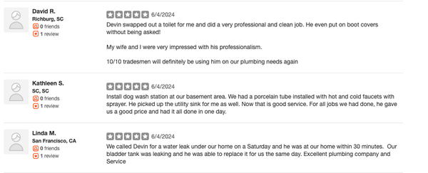 See What Others Say - See what current clients are saying about Seek One Plumbing! Reach out to Devin today for all your plumbing needs. See What Others Say - See what current clients are saying about Seek One Plumbing! Reach out to Devin today for all your plumbing needs.