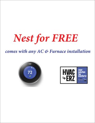 Free Nest with any Furnace & AC Installation - Learns your favorite temperature settings and adjusts
Saves on energy bills: up to 12% on heating and 15% on cooling
Control remotely through smart device and set up alerts