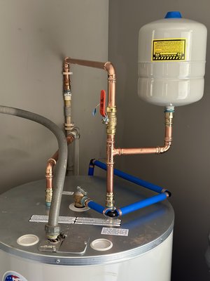 Water Heater Installation - Installed New Water Heater Made Copper Connections to Hot and Cold Side With New Shut Off Values and Installed Expansion Tank Water Heater Installation - Installed New Water Heater Made Copper Connections to Hot and Cold Side With New Shut Off Values and Installed Expansion Tank