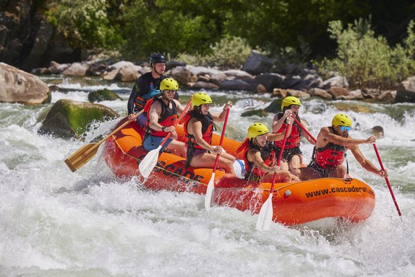 Half-Day "Thrill" Rafting — Class III-IV, South Fork Payette - 8 miles of Class III-IV whitewater on the Lower South Fork of the Payette River, including the famous Staircase rapid. Perfect for adults and teens 12+ (no experience needed — most guests are first-timers!). State-licensed guides, full safety briefing, and all gear included: life vests, splash jackets, helmets, water shoes, and wetsuits when the water's cold. Less than an hour from Boise.