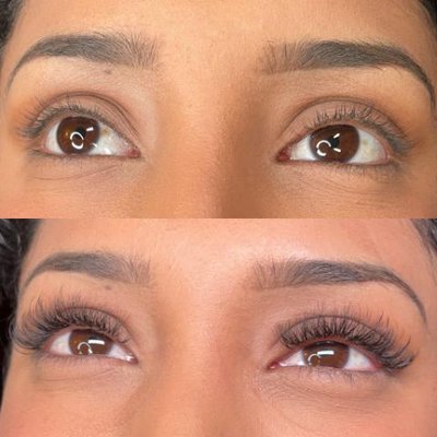 Before & After - My client called and she mentioned that she had her lashes done by another lash tech and thought that they were too heavy for her eyes. She asked for a long hybrid and she loved them!
