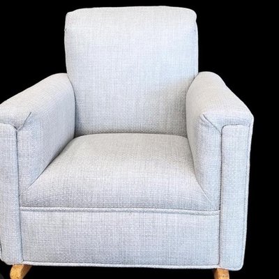 Arm Chair Reupholstery Project - Special Arm Chair for a newborn room. Our client choose a special soft color fabric to decorate her baby room. Amazing result, happy client.