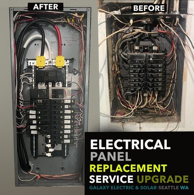 Panel Replacment - This project involved replacing an outdated and underperforming electrical panel with a new, code-compliant system designed to safely support modern electrical demands. The existing panel showed signs of wear and lacked the capacity required for today’s appliances and future upgrades.
Our team removed the old panel and installed a new main service panel with properly sized breakers, improved circuit organization, and clear labeling for ease of use. All connections were completed to meet current NEC and local Seattle code requirements, including grounding and bonding upgrades where necessary.
The result is a safer, more reliable electrical system with increased capacity for future additions such as EV charging, kitchen upgrades, or additional circuits. The installation was completed with clean workmanship, minimal disruption, and inspection-ready standards. Panel Replacment - This project involved replacing an outdated and underperforming electrical panel with a new, code-compliant system designed to safely support modern electrical demands. The existing panel showed signs of wear and lacked the capacity required for today’s appliances and future upgrades.
Our team removed the old panel and installed a new main service panel with properly sized breakers, improved circuit organization, and clear labeling for ease of use. All connections were completed to meet current NEC and local Seattle code requirements, including grounding and bonding upgrades where necessary.
The result is a safer, more reliable electrical system with increased capacity for future additions such as EV charging, kitchen upgrades, or additional circuits. The installation was completed with clean workmanship, minimal disruption, and inspection-ready standards.