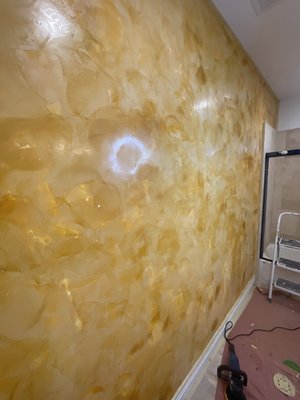 Venetian plaster - A beautiful transformation of a simple bathroom — achieved by adding our stunning Venetian Plaster art to just one wall. Sometimes, one artistic touch is all it takes to elevate the entire space.