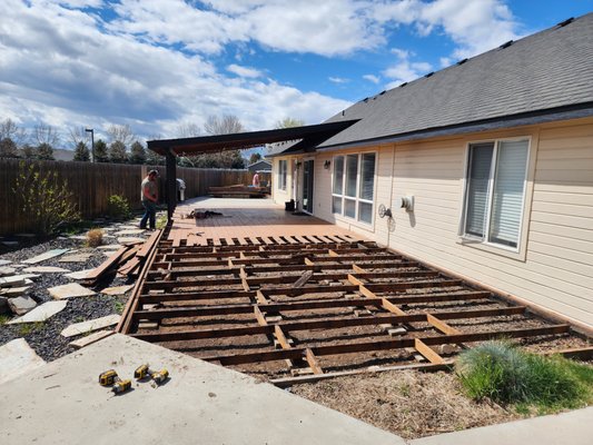 Deck rebuild 2024 - The old deck was 20 + years old and rotting out. We removed all of rotted wood and then built new trusses, installed new deck boards and stained the deck.  Deck size 17-feet wide by 45-feet long.