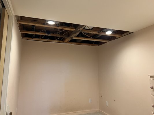 Ceiling Drywall Repair - Various drywall repairs in the house after the plumbing job was performed by someone else. Three rooms. Drywall on the ceiling in two rooms, and in one room a patch on a wall. Ceiling Drywall Repair - Various drywall repairs in the house after the plumbing job was performed by someone else. Three rooms. Drywall on the ceiling in two rooms, and in one room a patch on a wall.