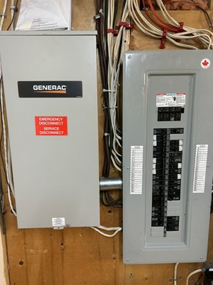 New whole home generator transfer switch and New 200 amp panel installation - Replaced old house panel and installed New 200 amp whole home generator transfer switch and generator with a new 200 amp home panel. This home is ready for any power outage and will always have back up power!