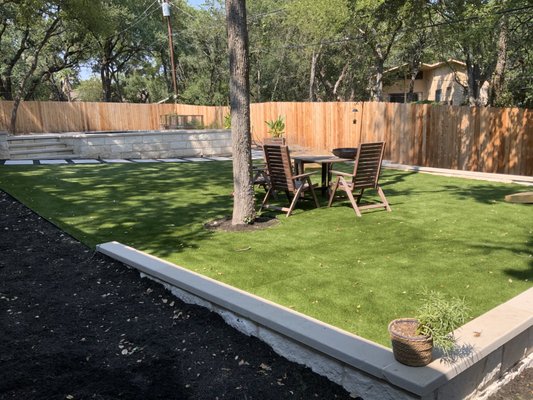 Backyard renovation - This was a full landscaping project that included drainage, retaining walls, outdoor lighting, stairs, pavers, artificial turf and landscape install