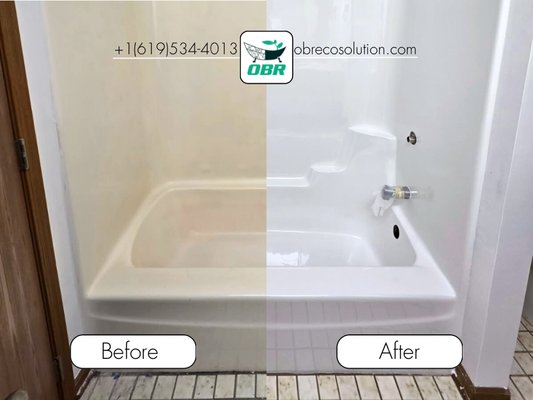 Fiberglass Tub & Shower Refinishing San Diego — Reglazing & Resurfacing - OBR EcoSolution specializes in fiberglass bathtub and shower
unit refinishing, reglazing, and resurfacing throughout
San Diego County. Fiberglass is the most common tub material
in San Diego homes — and we restore it better than anyone.
Fiberglass units we refinish:
- One-piece fiberglass tub and shower combos
- Fiberglass shower stalls and enclosures
- Fiberglass soaking and garden tubs
- Fiberglass shower bases and pans
- Alcove and corner fiberglass units
- Mobile home and apartment fiberglass tubs
Common fiberglass problems we fix:
- Fading, yellowing, or chalky surface
- Scratches and scuff marks
- Stress cracks and spider cracks
- Delamination and soft spots
- Peeling or bubbling old reglaze coating
- Stains from hard water, rust, or mold
- Outdated beige, pink, or green color
Why fiberglass reglazing beats replacement:
Fiberglass unit replacement costs $800–$3,000 plus
demolition and installation labor. Our resurfacing
service restores the same unit for $350–$700 —
in one day, with zero demolition.
Our fiberglass refinishing process:
1. Full surface cleaning and degreasing
2. Crack and chip repair with fiberglass filler
3. Light sanding for adhesion
4. Bonding primer coat
5. High-gloss or satin topcoat
6. Ready to use in 24 hours
New finish lasts 10–15 years with proper care.
✔ Available 7 days a week
✔ Odorless, eco-friendly coating
✔ Color matching available
✔ 5-star rated on Yelp
✔ Licensed and insured
✔ Serving San Diego County since 2018
Service areas: San Diego, Fiberglass Tub & Shower Refinishing San Diego — Reglazing & Resurfacing - OBR EcoSolution specializes in fiberglass bathtub and shower
unit refinishing, reglazing, and resurfacing throughout
San Diego County. Fiberglass is the most common tub material
in San Diego homes — and we restore it better than anyone.
Fiberglass units we refinish:
- One-piece fiberglass tub and shower combos
- Fiberglass shower stalls and enclosures
- Fiberglass soaking and garden tubs
- Fiberglass shower bases and pans
- Alcove and corner fiberglass units
- Mobile home and apartment fiberglass tubs
Common fiberglass problems we fix:
- Fading, yellowing, or chalky surface
- Scratches and scuff marks
- Stress cracks and spider cracks
- Delamination and soft spots
- Peeling or bubbling old reglaze coating
- Stains from hard water, rust, or mold
- Outdated beige, pink, or green color
Why fiberglass reglazing beats replacement:
Fiberglass unit replacement costs $800–$3,000 plus
demolition and installation labor. Our resurfacing
service restores the same unit for $350–$700 —
in one day, with zero demolition.
Our fiberglass refinishing process:
1. Full surface cleaning and degreasing
2. Crack and chip repair with fiberglass filler
3. Light sanding for adhesion
4. Bonding primer coat
5. High-gloss or satin topcoat
6. Ready to use in 24 hours
New finish lasts 10–15 years with proper care.
✔ Available 7 days a week
✔ Odorless, eco-friendly coating
✔ Color matching available
✔ 5-star rated on Yelp
✔ Licensed and insured
✔ Serving San Diego County since 2018
Service areas: San Diego,