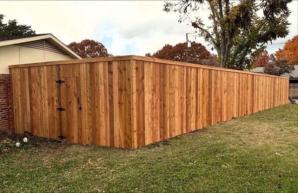 Fence Install - We carefully selected the placement for the wood panels to provide a gorgeous color contrast. Fence Install - We carefully selected the placement for the wood panels to provide a gorgeous color contrast.