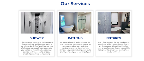 Our Services & Specialties - Showers, Bathtubs & Fixtures! Our Services & Specialties - Showers, Bathtubs & Fixtures!