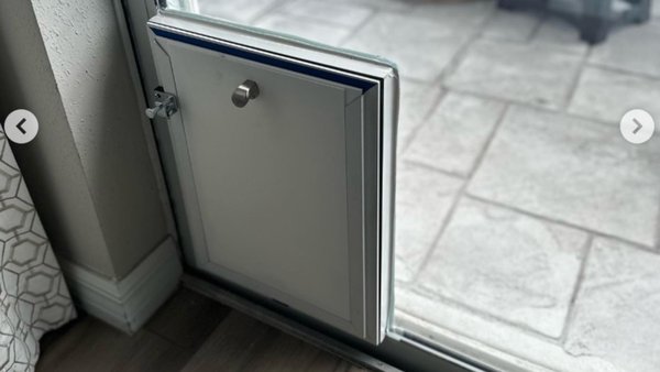 In-Glass Pet Doors - At Slides Rite Sliding Door Repair, we install our high-quality pet door system directly into your existing sliding glass door panel. Our integrated design fits right in the glass, leaving no gaps to allow outside weather to invade your home. Our system closes and locks securely. There are custom sizes to fit your pet and a variety of colors from which to choose.