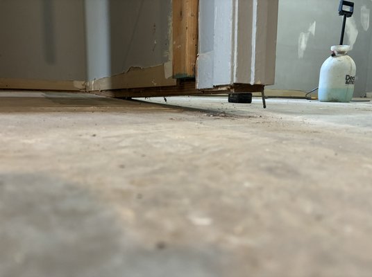 Interior slab lift - This rental property was in the gutting process and had a major void under the foundation causing the slab to settle over 3”. MSCL was able to inject a high density foam beneath the slab to lift back up and fill all the voids. Interior slab lift - This rental property was in the gutting process and had a major void under the foundation causing the slab to settle over 3”. MSCL was able to inject a high density foam beneath the slab to lift back up and fill all the voids.