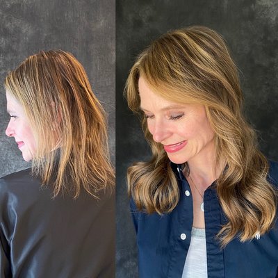 Luxury Hair Extensions - My client wanted hair extensions that were safe for her hair. She had given tape-ins a try some years ago and was hesitant to try another method because the tape-ins were harder on her hair than she'd expected. After talking through the benefits of Natural Beaded Rows Extensions she gave them a try. She has been wearing them for 4 years now and loves the flexibility and fullness they give her. But her favorite thing about them is the confidence they have given her!