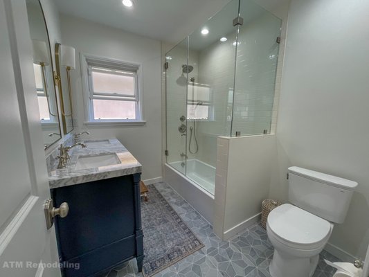 May 2022 Bathroom Remodel - Complete bathroom redesign. Toilet location was changed to accommodate a dual vanity. Shower was shifted to the window wall to allow enough space for a bathtub/shower design. May 2022 Bathroom Remodel - Complete bathroom redesign. Toilet location was changed to accommodate a dual vanity. Shower was shifted to the window wall to allow enough space for a bathtub/shower design.