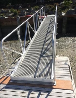Gangways - Marine Aluminum
- Gangway aluminum frames are all welded into one piece.
- No puzzles to figure out. No bolts to rust.
Complete system Easy installation. gangways
- Complete with solid aluminum wheels, hinges shore side.
- Includes steel angle iron bracket for shore attachment.
Free delivery within 100 miles (some restrictions)
- The aluminum gangways are delivered on our trailer. Curbside, delivery. You need a helper
Built in Auburn, Washington All USA produced products. Gangways - Marine Aluminum
- Gangway aluminum frames are all welded into one piece.
- No puzzles to figure out. No bolts to rust.
Complete system Easy installation. gangways
- Complete with solid aluminum wheels, hinges shore side.
- Includes steel angle iron bracket for shore attachment.
Free delivery within 100 miles (some restrictions)
- The aluminum gangways are delivered on our trailer. Curbside, delivery. You need a helper
Built in Auburn, Washington All USA produced products.