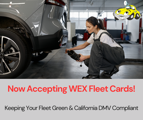 Now Accepting WEX Fleet Fuel Cards! - Keep your fleet green and California DMV compliant!  All Smogs is now accepting WEX Fleet Cards for your vehicle smog check.  Please give us a chance and bring your vehicle in for your smog testing needs.  Call us today!