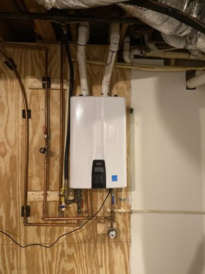 Tankless - Installed a Navien tankless water heater and a new pressure reducing valve (PRV) for efficient, reliable hot water and regulated water pressure. Tankless - Installed a Navien tankless water heater and a new pressure reducing valve (PRV) for efficient, reliable hot water and regulated water pressure.
