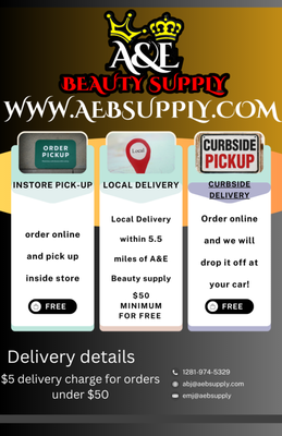 A&E Beauty on the GO! - We now offer online services to include local delivery, in-store pickup, and curbside delivery.