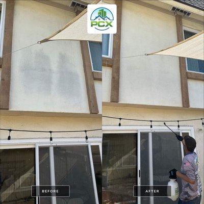 Soft Wash on stucco staining - Home soft wash on stucco and cement patio pressure washing in Fountain Valley Soft Wash on stucco staining - Home soft wash on stucco and cement patio pressure washing in Fountain Valley
