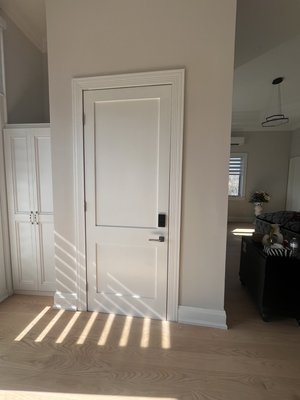Installations of 3 doors for elevator. - An elevator was installed including the finishing of 3 bran new modern MDF 8 feet tall doors with handles and additional smart lock with handle and a mechanical room. Installations of 3 doors for elevator. - An elevator was installed including the finishing of 3 bran new modern MDF 8 feet tall doors with handles and additional smart lock with handle and a mechanical room.