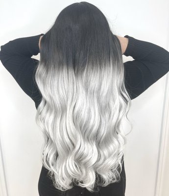 an ode to ombre - We went from dark to white in a matter of hours! She opted for the balayage package which included her service and 3 full sized products customized just for her and her amazing hair.